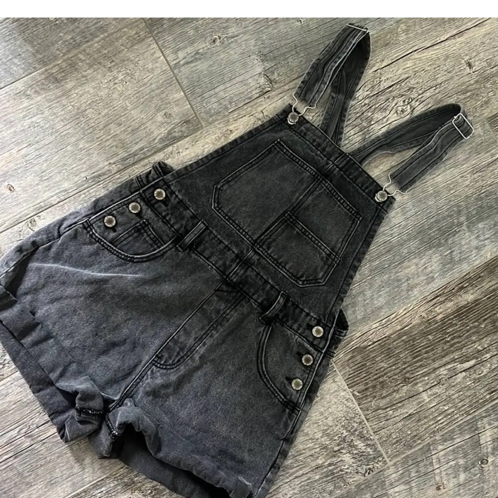 Black overall shorts